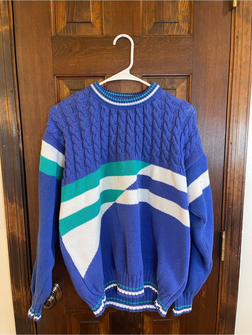 Vintage 1980s The Fox Collection Colorblock Cable Knit Sweater Large